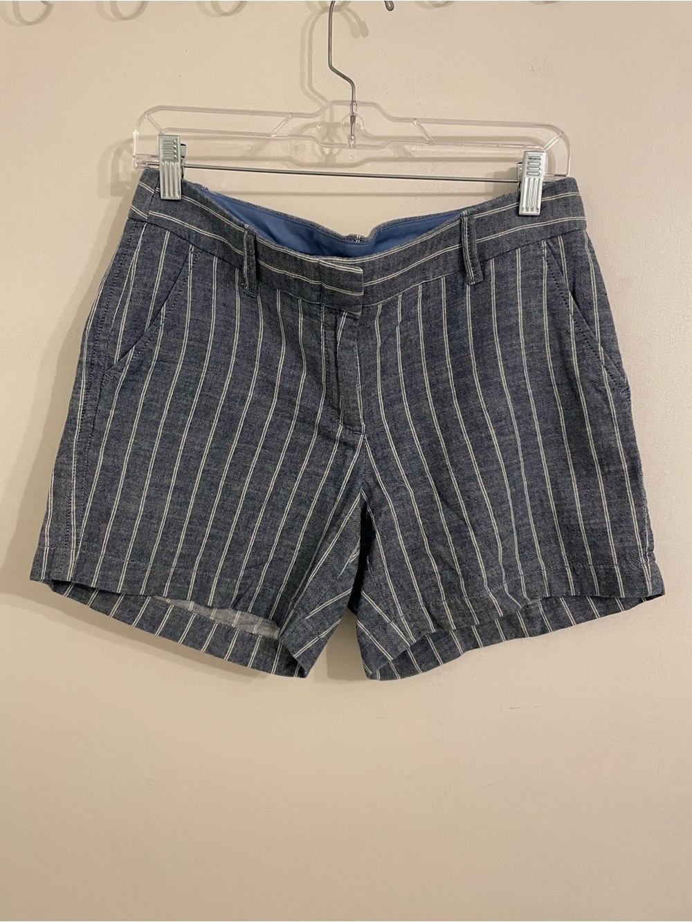 J. Crew Navy and White Pinstripe Bermuda Shorts